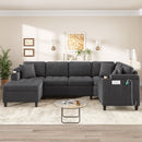 U Shaped Sectional Sofa, Corner Living Room Couch With Built In Cup Holders, Storage, USB Ports