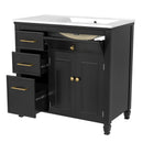 Modern Bathroom Vanity With Ceramic Sink, Freestanding, One Tip Out Drawer, 3 Side Drawers, Adjustable Shelf