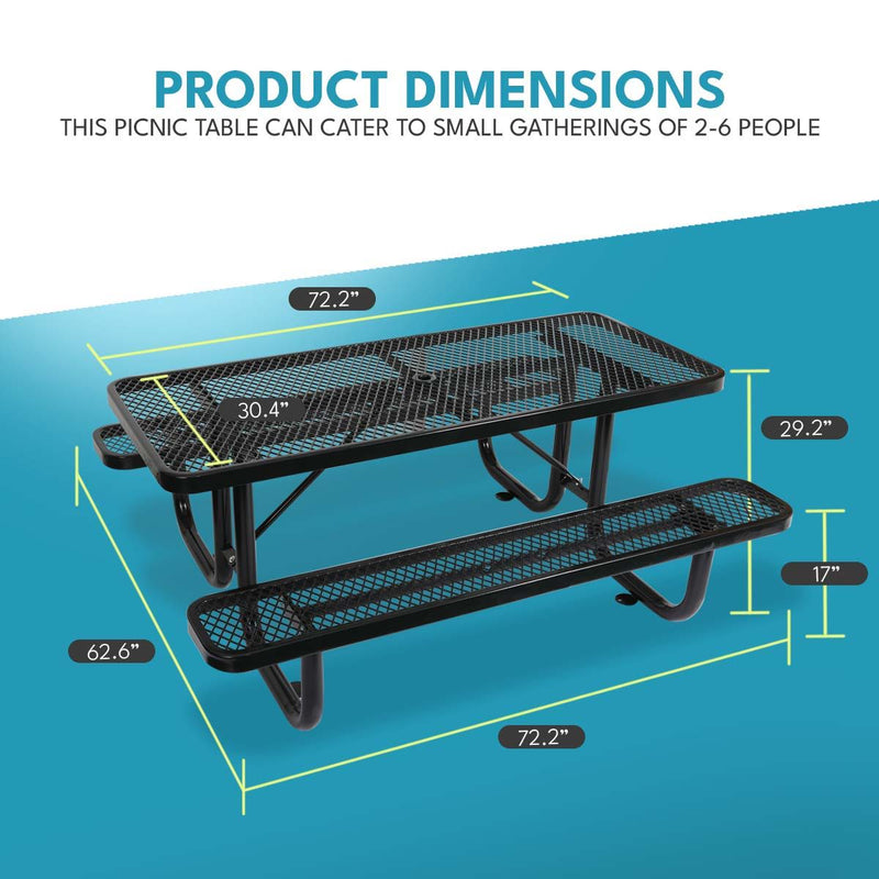 Outdoor Steel Picnic Rectangular Table With Umbrella Pole