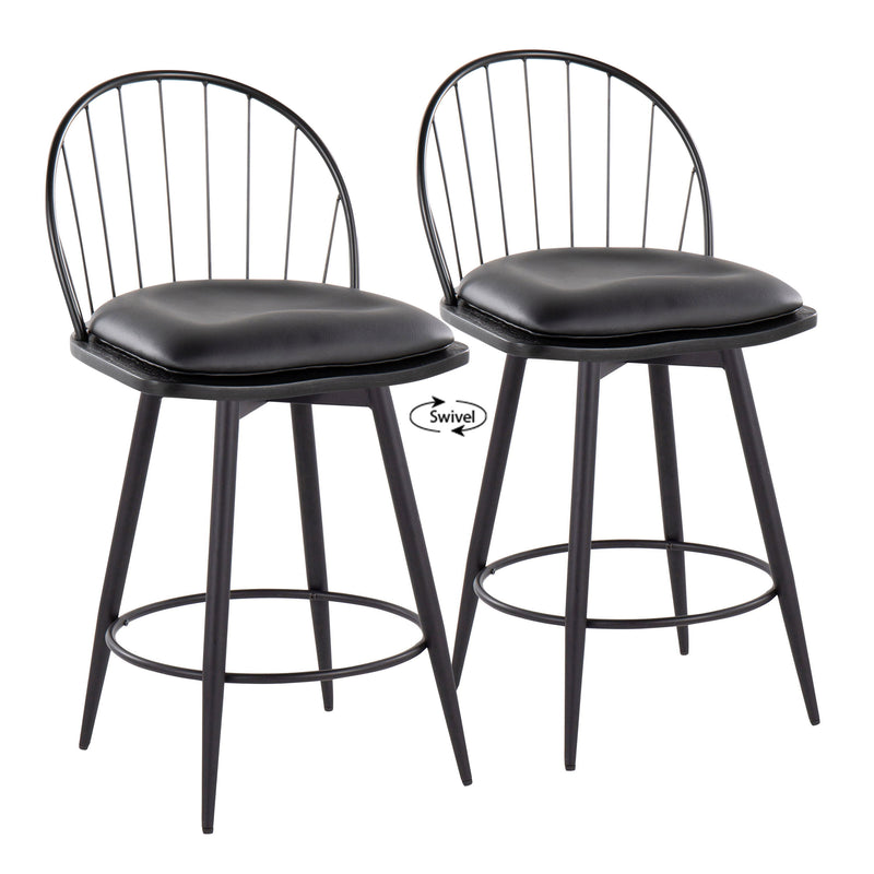 Riley - Farmhouse Fixed Height Counter Stool With Swivel With Round Footrest (Set of 2) - Matte Black