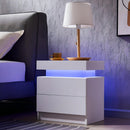 Modern LED Bedside Table Cabinet With Adjustable Lights And 2 Drawers - White