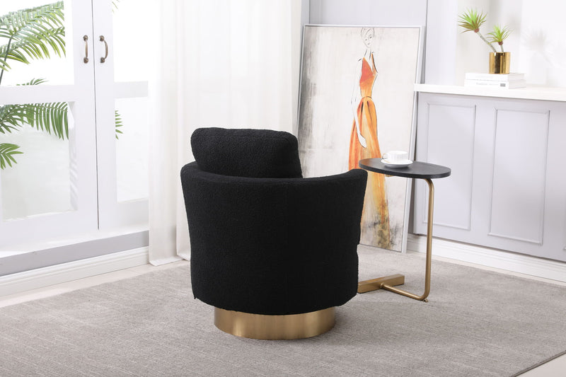 Teddy Swivel Barrel Chair, Swivel Accent Chairs Armchair For Living Room, Reading Chairs For Bedroom Comfy, Round Barrel Chairs With Gold Stainless Steel Base - Black