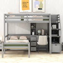 Twin Size Loft Bed with a Stand-alone Bed, Storage Staircase, Desk, Shelves and Drawers, Gray