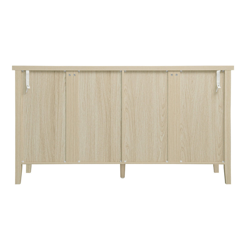 Hollowed Out Cabinet With 4 Doors, American Furniture, Suitable For Bedroom, Living Room, Study - Natural