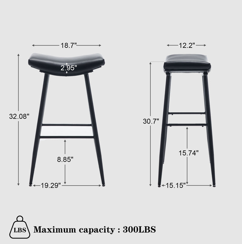 Counter Height Bar Stool (Set of 2) For Dining Room Kitchen Counter Island, Linen Fabric Upholstered Breakfast Stools With Footrest