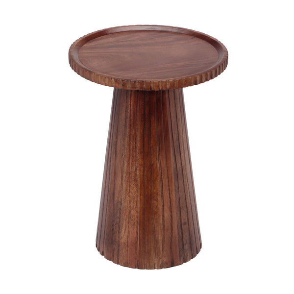 Modern Handcrafted Pedestal Mango Wood Round End Table - Honey