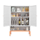 Grid Double Door Shoe Cabinet With Adjustable Compartments And Moisture-Proof Design In White Metal