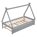 Twin size Tent Floor Bed, Teepee Bed, with Trundle,Grey