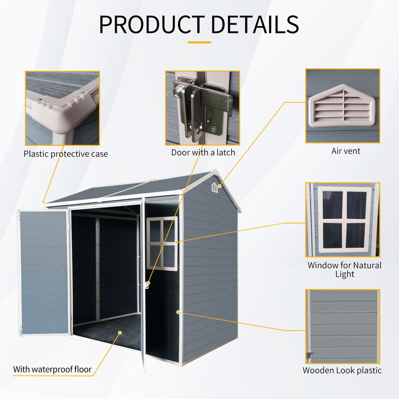 Resin Outdoor Storage Shed With Two - Window And Double - Door, Plastic Shed With Floor For Gargen, Patio, Yard, Lawn