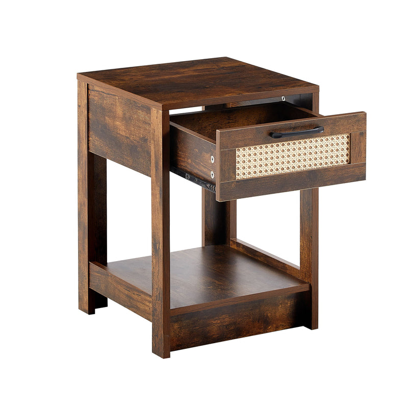 15.75" Rattan End Table With Drawer, Modern Nightstand, Side Table For Living Room, Bedroom