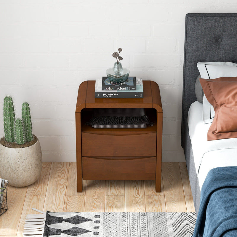 Lionel - Mid-Century Modern Nightstand 2 Drawer - Brown