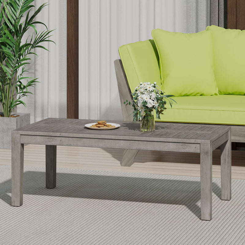 Ingenious - Outdoor Acacia Wood Coffee Table With Slat Panel Design - Light Gray