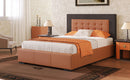 Modern Style Upholstered Queen Platform Bed Frame with Four Drawers, Button Tufted Headboard with PU Leather and Velvet, Two Color, Orange and Brown