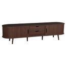 TV Stand For 70" TV, Console With Tambour Doors, Drawers And Built In Power Outlet - Dark Brown