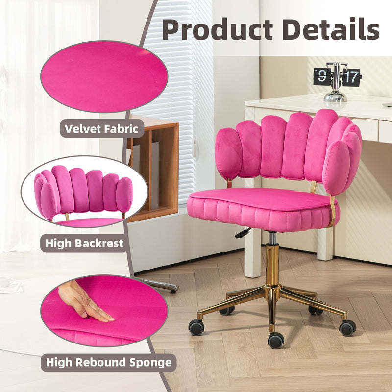 Modern Velvet Home Office Desk Chair With Adjustable Height And Swivel Wheels