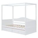Twin Size Canopy Day Bed with 2 Drawers, White