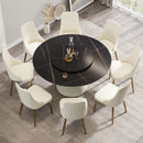 Modern Artificial Stone Round Plywood Base Dining Table, Can Accommodate 8 People Artificial Stone Turntable (Not Including Chairs) - Black / Beige