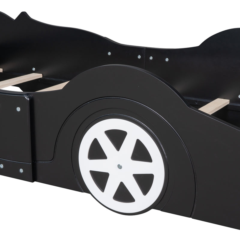 Twin Size Race Car-Shaped Platform Bed with Wheels,Black