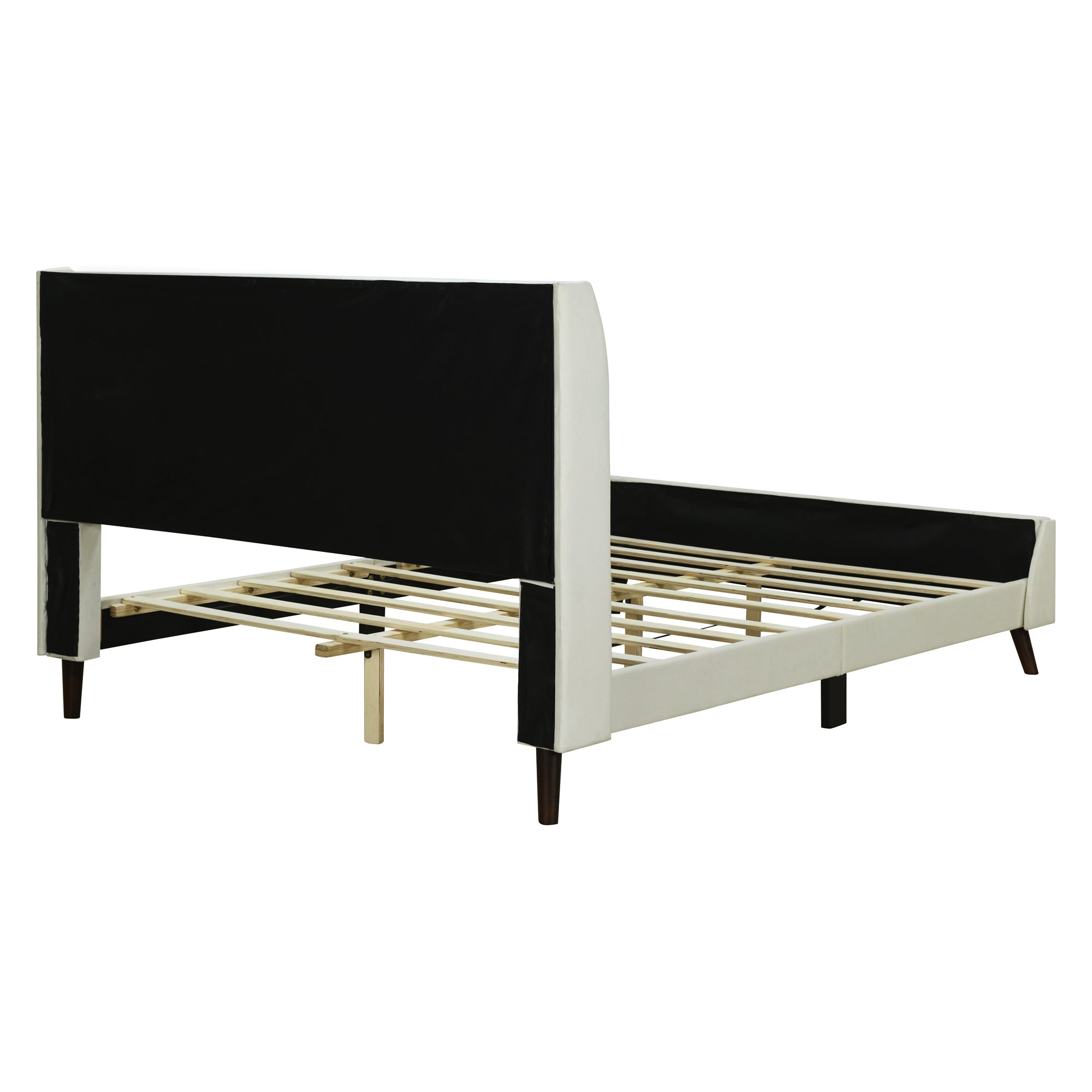 Queen Size Upholstered Platform Bed, Velvet, Beige - Atlantic Fine Furniture Melbourne FL
