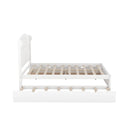 Wood Queen Size Platform Bed with Twin Size Trundle and 2 Drawers, White