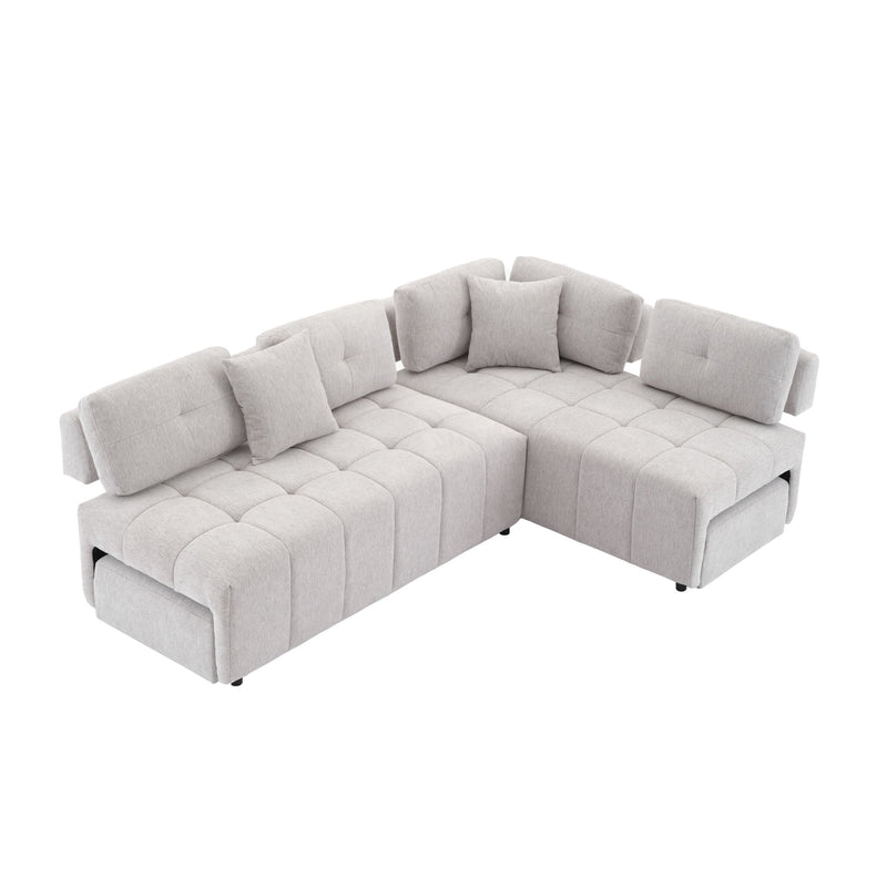 L-Shaped Sofa Sectional Sofa Couch With 2 Stools And 2 Lumbar Pillows For Living Room