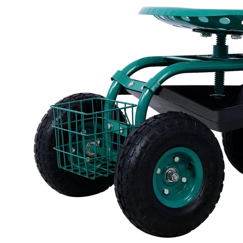 Rolling Garden Scooter Cart Seat With Wheels, 360 Swivel Seat, Tool Tray