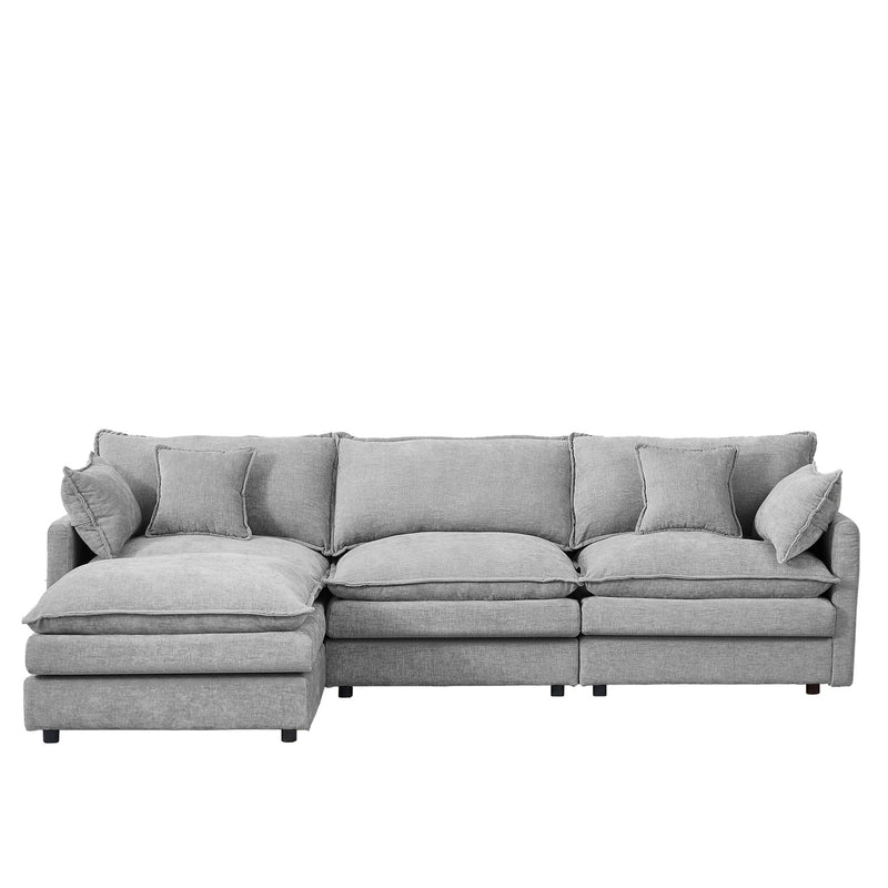 L Shaped Modular Sectional Sofa With Movable Ottoman, 3 Seater Comfortable Seating