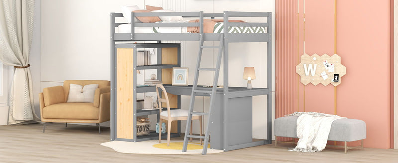 Loft Bed With Ladder, Shelves, And Desk
