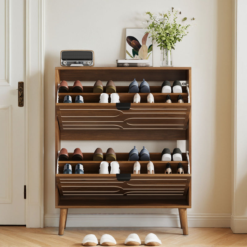 Medieval - Independent Shoe Cabinet With 2 Flip Drawers - Walnut