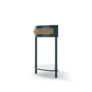 Boho Rattan Semi Circle End Table With Sliding Rattan Door, Storage And Bottom Shelf