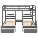 Full over Twin & Twin Bunk Bed,Triple Bunk Bed with Drawers, Gray