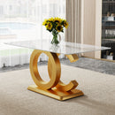 Modern Minimalist Rectangular Dining Table For 6 - 8 People With Brackets And Aureate Base - Gold