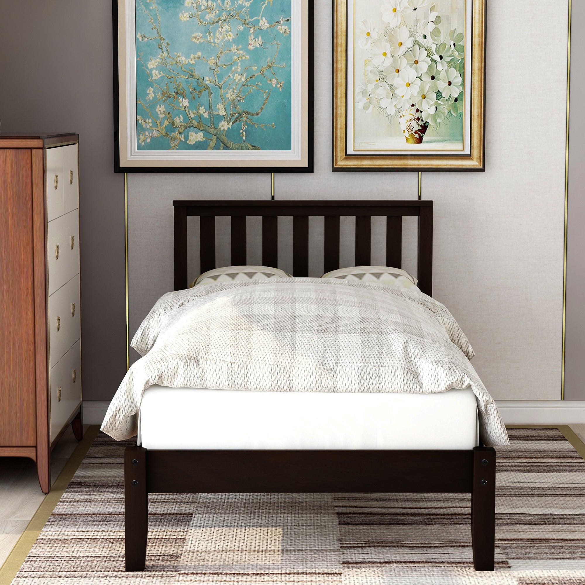 Wood Platform Bed with Headboard/Wood Slat Support,Twin (Espresso) - Atlantic Fine Furniture Melbourne FL