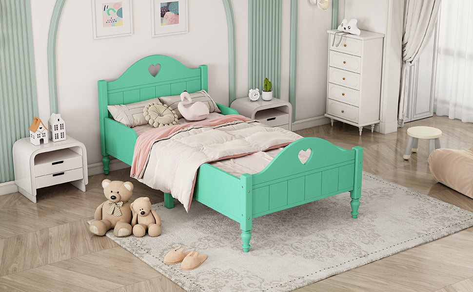 Girl's Love Princess Bed Macaron Twin Size Toddler Bed with Side Safety Rails and Headboard and Footboard, Seasoft Green