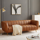 Ava - Genuine Italian Leather Channel Tufted Sofa - Gold / Tan