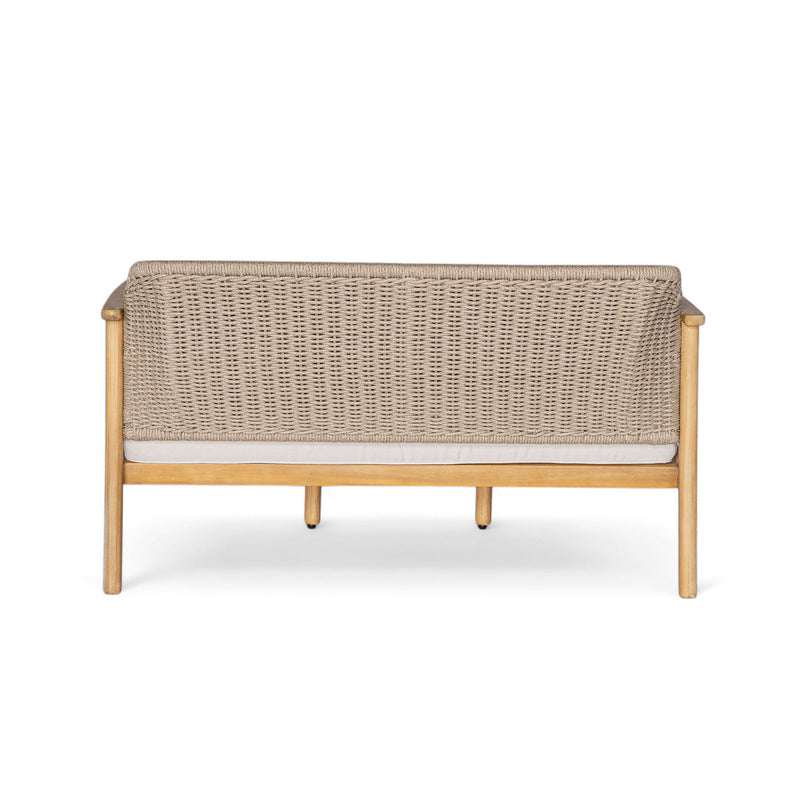 2 Piece Outdoor Acacia Wood Conversation Set, Woven Rope Backrest Patio Seating Group, Woven Rope With Coffee Table For Porch - Light Teak / Beige
