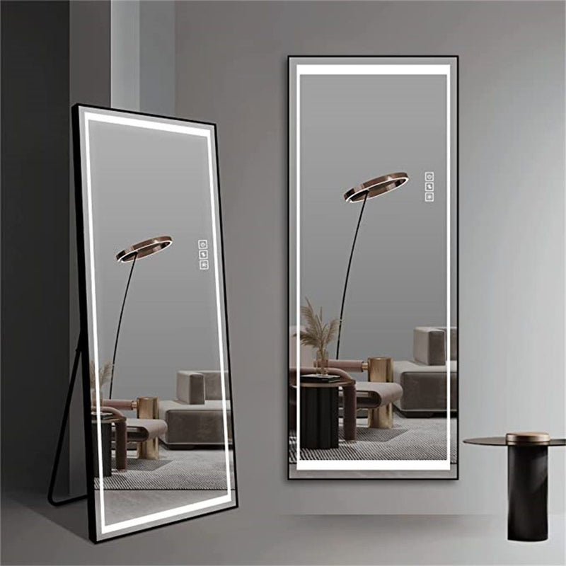 Led Mirror Full Length Mirror With Lights Wide Standing Tall Full Size Mirror For Bedroom Giant Full Body Mirror Large Floor Mirror With Lights Stand Up Dressing Big Lighted Mirror - Black