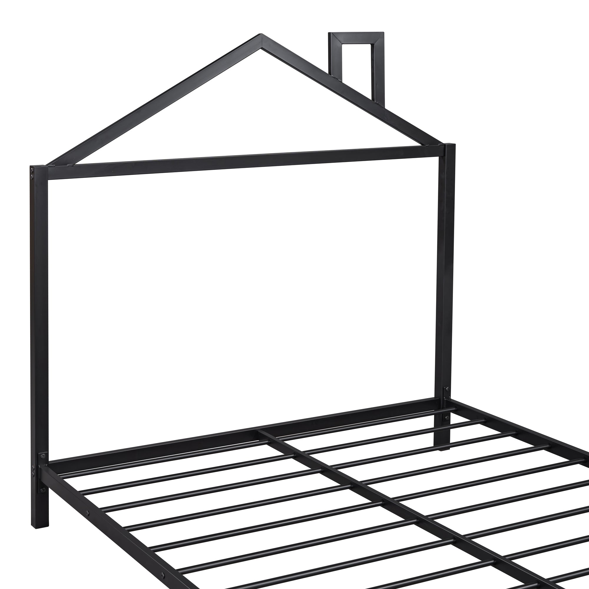 Full Size Metal Platform Bed with House-Shaped Headboard Design, Black - Atlantic Fine Furniture Melbourne FL