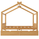 House Style Platform Bed With Headboard, Footboard, 2 Drawers, And Roof Design