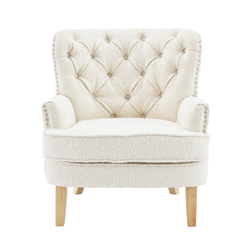 Vintage Style Club Chair, Granular Plush Fabric, Rubber Wood Legs - Almond
