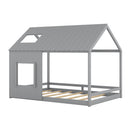 Full Size House Bed with Roof and Window - Gray