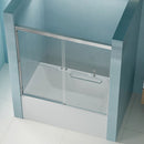 Double Sliding Bathtub Shower Door, Semi Frameless Bypass, 1 / 4" (6Mm) With Explosion - Proof Film, Adjustable Aluminum Alloy Frame