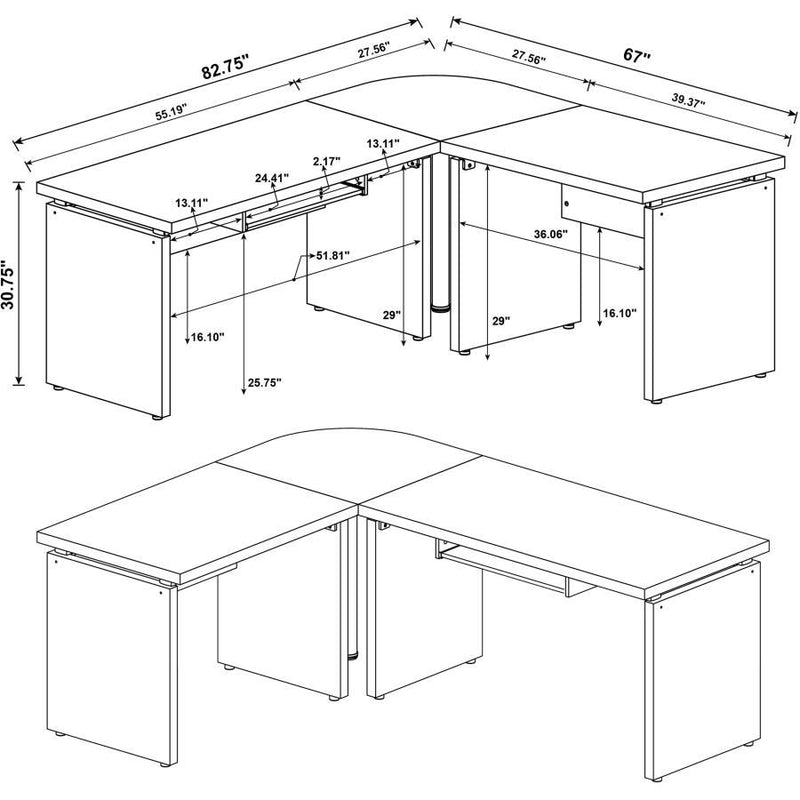 Skylar - L-Shape Desk With Mobile File Cabinet - Cappuccino