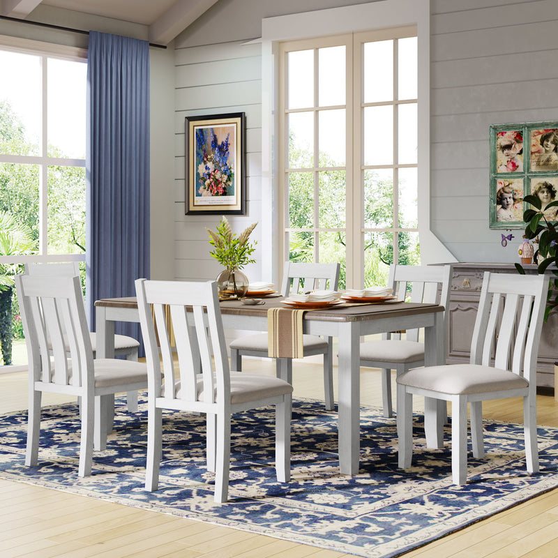 Dining Table Set Retro Style With Extendable Table And Upholstered Chairs