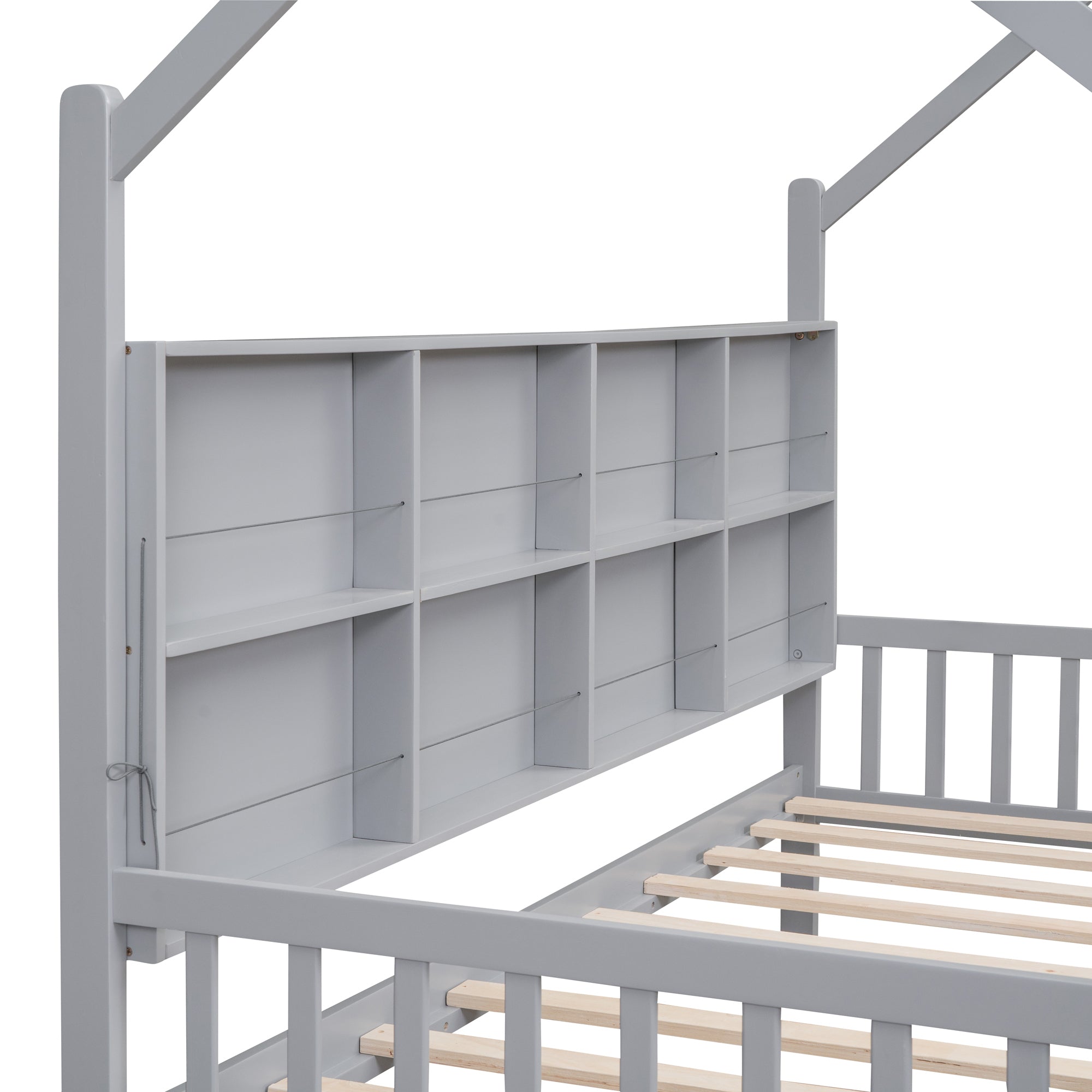 Wooden Twin Size House Bed with 2 Drawers,Kids Bed with Storage Shelf, Gray - Atlantic Fine Furniture Melbourne FL