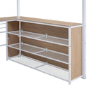 Loft Bed & 3 Layers Of Shelves And L-Shaped Desk
