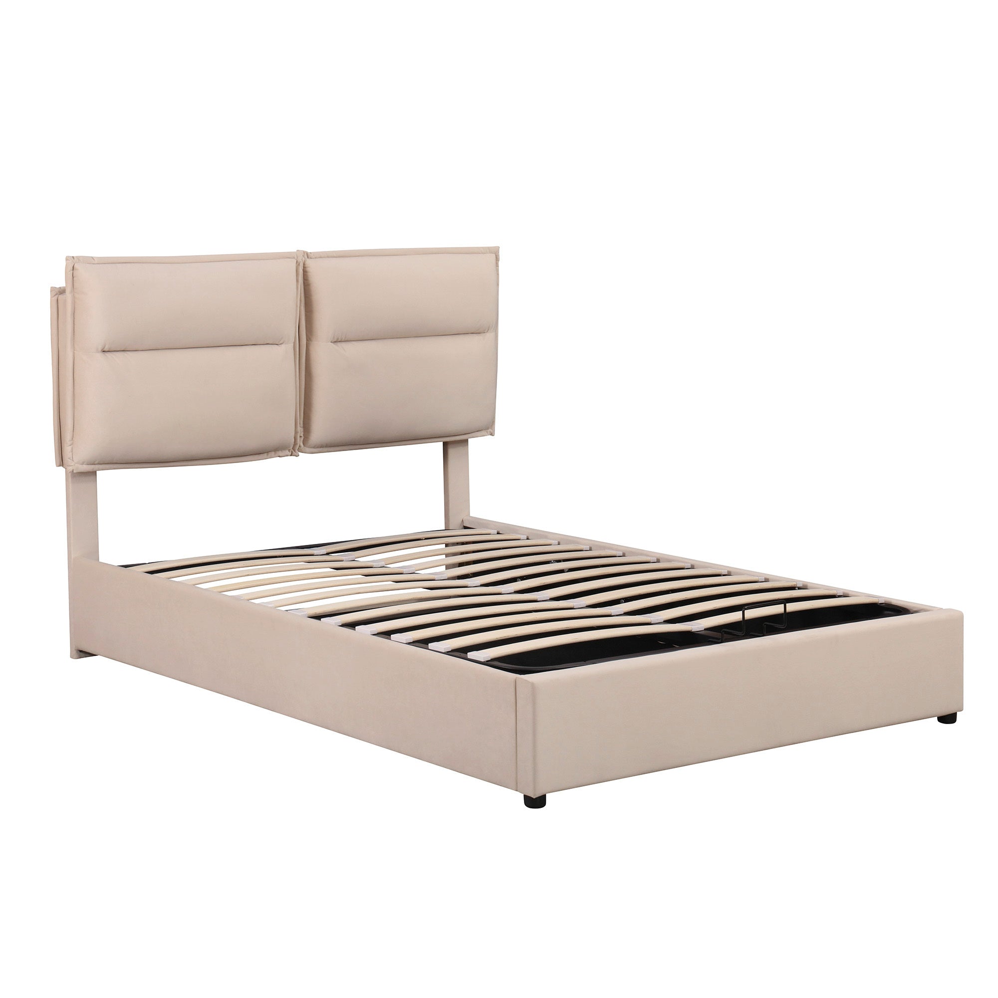 Upholstered Platform bed with a Hydraulic Storage System, Full size, Beige - Atlantic Fine Furniture Melbourne FL