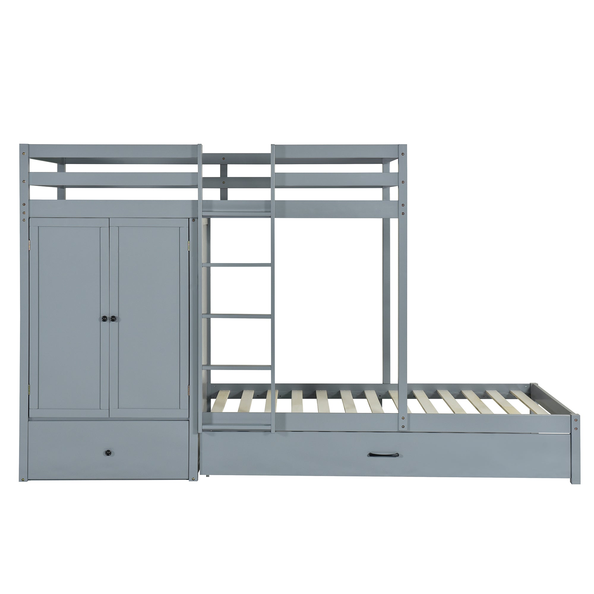 Twin-over-twin Bunk Bed with Wardrobe, Drawers and Shelves, Gray - Atlantic Fine Furniture Melbourne FL