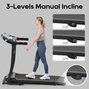 Folding Treadmill With Incline And Heart Rate Sensor, 2.5Hp Quiet Brushless With USB Charge Station, Small Space Portable Running Walking Machine - Black / Silver