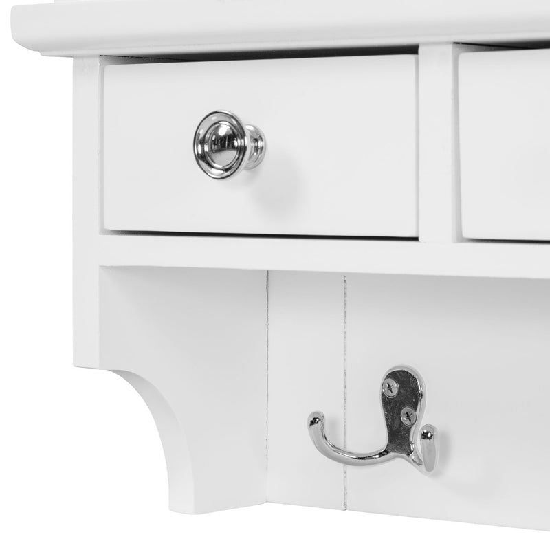 Floating Makeup Vanity With Big Mirror, Wall Mounted Storage Vanity With Drawers, Pockets & Hooks, Space Saving Decorative Home Organizer - White